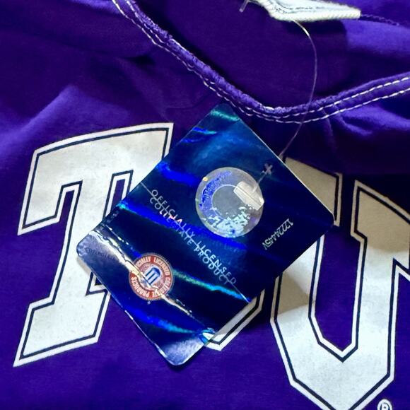 NOS Ketch the Spirit TCU Game Day Dress Womens Purple White Halter Tiered Sz S - Picture 9 of 11